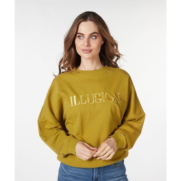 NWT ESQUALO ILLUSION Olive & Gold Embroidered Crewneck Sweater - Picture 1 of 10